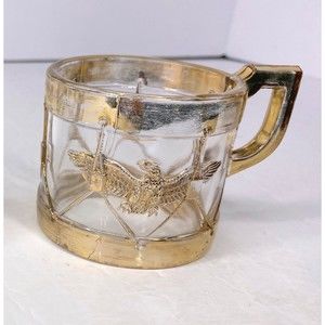 Antique Child Cup Drum & American Eagle, Westmoreland, Patriotic Glass with Gold